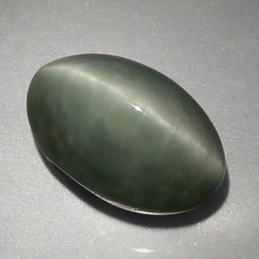 6.45캐럿 천연 그린 Quartz Cat's Eye, 타원형 컷, 13.4×8.8 mm, 불투명체