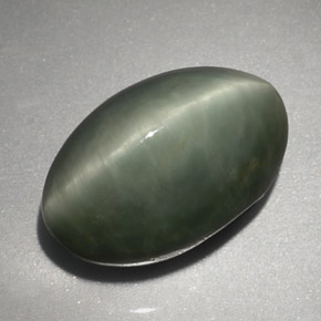 6.45캐럿 천연 그린 Quartz Cat's Eye, 타원형 컷, 13.4×8.8 mm, 불투명체