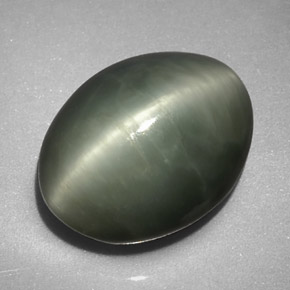 7.74캐럿 천연 그린 Quartz Cat's Eye, 타원형 컷, 13×10.2 mm, 불투명체