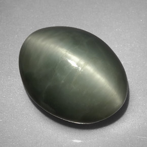 7.74캐럿 천연 그린 Quartz Cat's Eye, 타원형 컷, 13×10.2 mm, 불투명체