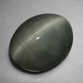 6.16캐럿 천연 그린 Quartz Cat's Eye, 타원형 컷, 12.9×10.1 mm, 불투명체