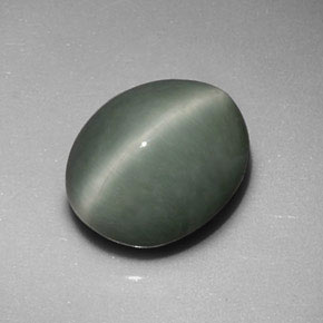 6.01캐럿 천연 그린 Quartz Cat's Eye, 타원형 컷, 11.6×9.6 mm, 불투명체