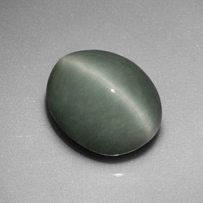 6.01캐럿 천연 그린 Quartz Cat's Eye, 타원형 컷, 11.6×9.6 mm, 불투명체
