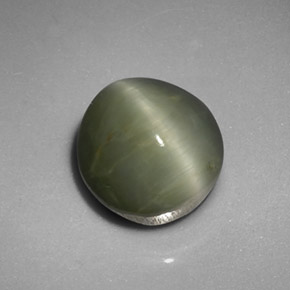 5.45캐럿 천연 그린 Quartz Cat's Eye, 타원형 컷, 9.9×9.7 mm, 불투명체