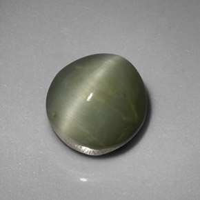 5.45캐럿 천연 그린 Quartz Cat's Eye, 타원형 컷, 9.9×9.7 mm, 불투명체