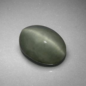 6.41캐럿 천연 그린 Quartz Cat's Eye, 타원형 컷, 13.2×9.7 mm, 불투명체