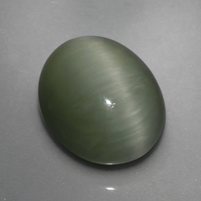 3.64캐럿 천연 그린 Quartz Cat's Eye, 타원형 컷, 10.2×8.5 mm, 불투명체