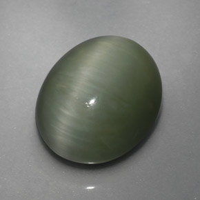 3.64캐럿 천연 그린 Quartz Cat's Eye, 타원형 컷, 10.2×8.5 mm, 불투명체
