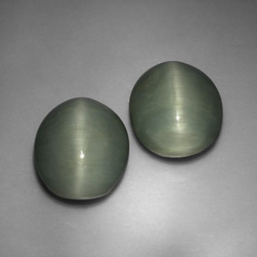 캐럿 천연 녹색 쿼츠 캣츠아이 보석, 타원형 컷, 불투명체