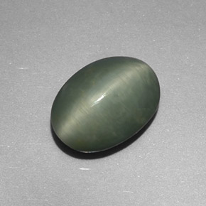 4.48캐럿 천연 그린 Quartz Cat's Eye, 타원형 컷, 11.9×8.7 mm, 불투명체