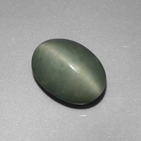 4.48캐럿 천연 그린 Quartz Cat's Eye, 타원형 컷, 11.9×8.7 mm, 불투명체
