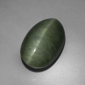5.75캐럿 천연 그린 Quartz Cat's Eye, 타원형 컷, 14.6×9.2 mm, 불투명체