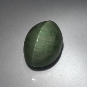 5.53캐럿 천연 그린 Quartz Cat's Eye, 타원형 컷, 11.9×8.5 mm, 불투명체