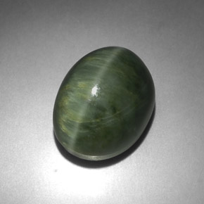 7.21캐럿 천연 그린 Quartz Cat's Eye, 타원형 컷, 12.2×9.1 mm, 불투명체