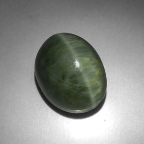7.21캐럿 천연 그린 Quartz Cat's Eye, 타원형 컷, 12.2×9.1 mm, 불투명체