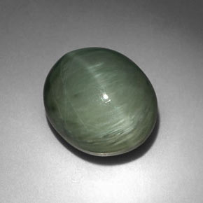 6.35캐럿 천연 그린 쿼츠 캣츠아이, 타원형 컷, 12.3×10.5 mm, 불투명체