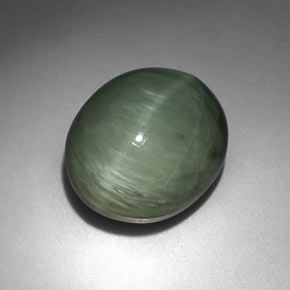 6.35캐럿 천연 그린 쿼츠 캣츠아이, 타원형 컷, 12.3×10.5 mm, 불투명체