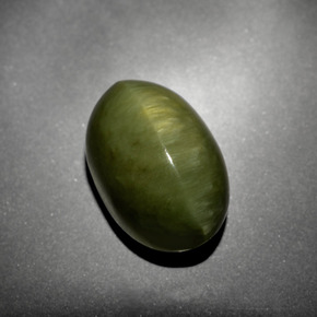 10.21캐럿 천연 그린 Quartz Cat's Eye, 타원형 컷, 14.4×9.3 mm, 불투명체