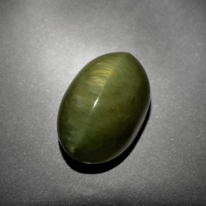 10.21캐럿 천연 그린 Quartz Cat's Eye, 타원형 컷, 14.4×9.3 mm, 불투명체