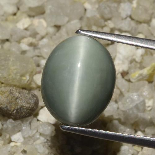 6.06ct 자연스러운 미디엄 그레이 쿼츠 캣츠아이, 타원형, 불투명체