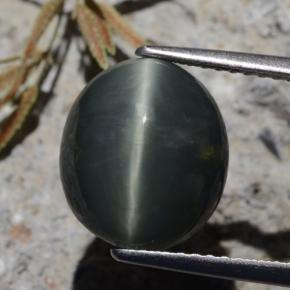 6.15캐럿 천연 딥그린 쿼츠 캣츠아이, 타원형 컷, 불투명체