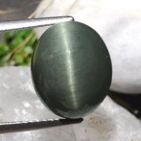 7.61캐럿 천연 녹색 쿼츠 캣츠아이, 타원형 컷, 불투명체