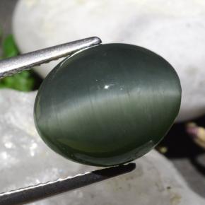 9.50캐럿 천연 미디엄 그레이 쿼츠 캣츠아이, 타원형 컷, 불투명체