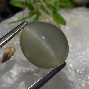 2.99캐럿 천연 회흑색 Quartz Cat's Eye, 타원형 컷, 9.8×8.3 mm, 투명한
