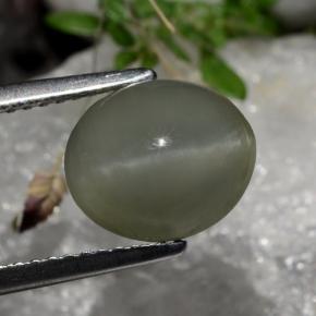 2.99캐럿 천연 회흑색 Quartz Cat's Eye, 타원형 컷, 9.8×8.3 mm, 투명한