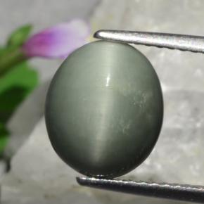 3.01캐럿 천연 미디엄 그레이 Quartz Cat's Eye, 타원형 컷, 10.3×8.8 mm, 불투명체