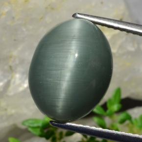 8.20캐럿 천연 그린 쿼츠 캣츠아이, 타원형 컷, 불투명체