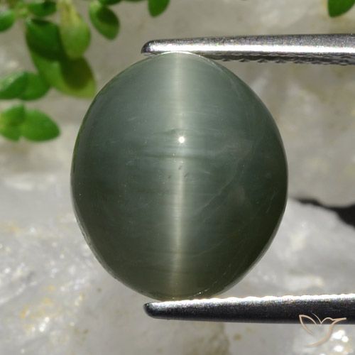 6.98ct 자연스러운 미디엄 그레이 쿼츠 캣츠아이, 타원형, 불투명체