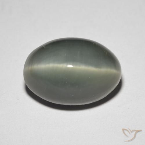 4.76ct 자연스러운 초록빛이 도는 회색 쿼츠 캣츠아이, 타원형, 불투명체