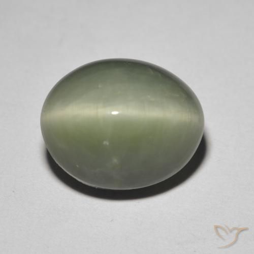5.26캐럿 천연 회색 녹색 Quartz Cat's Eye, 타원형 컷, 11.6×9.4 mm, 불투명체