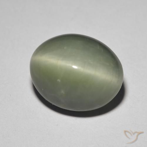 5.26캐럿 천연 회색 녹색 Quartz Cat's Eye, 타원형 컷, 11.6×9.4 mm, 불투명체