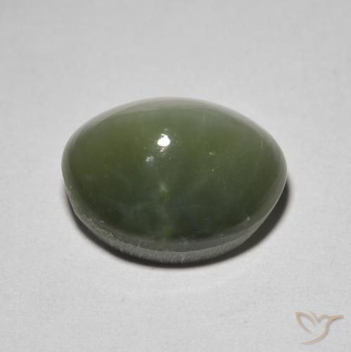 5.26캐럿 천연 회색 녹색 Quartz Cat's Eye, 타원형 컷, 11.6×9.4 mm, 불투명체