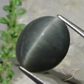 8.57캐럿 천연 어두운 회색 쿼츠 캣츠아이, 타원형 컷, 불투명체