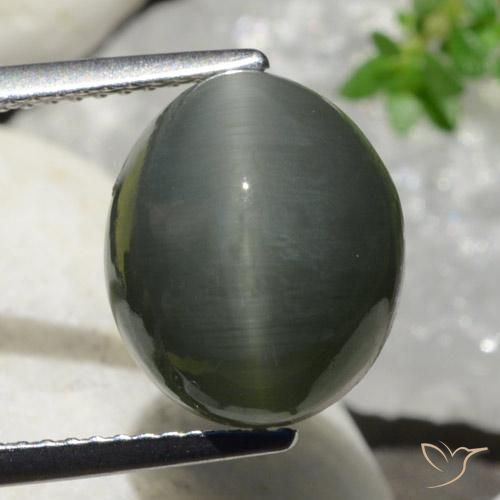 7.47ct 자연스러운 어두운 회색 쿼츠 캣츠아이, 타원형, 불투명체