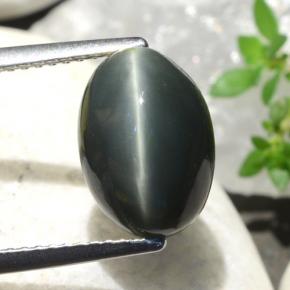 5.06캐럿 천연 그린 Quartz Cat's Eye, 타원형 컷, 11.5×8.3 mm, 불투명체