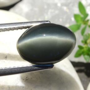 5.06캐럿 천연 그린 Quartz Cat's Eye, 타원형 컷, 11.5×8.3 mm, 불투명체