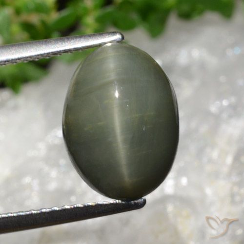 5.98ct 자연스러운 미디엄 그린 쿼츠 캣츠아이, 타원형, 불투명체