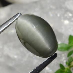 2.99캐럿 천연 미디엄 그레이 쿼츠 캣츠아이, 타원형 컷, 불투명체