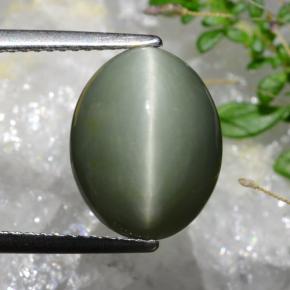 6.74캐럿 천연 회녹색 쿼츠 캣츠아이, 타원형 컷, 불투명체