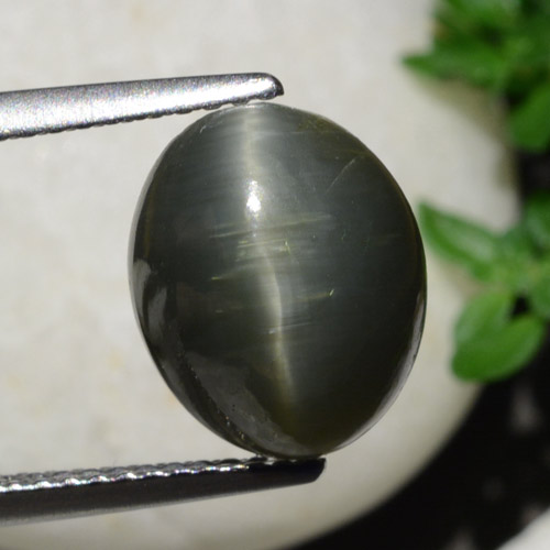 5.40캐럿 천연 스틸 그레이 쿼츠 캣츠아이, 타원형 컷, 불투명체