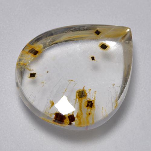 9.21캐럿 천연 멀티컬러 마카사이트 포함 쿼츠, 배 모양, 16×13.4 mm, 투명한