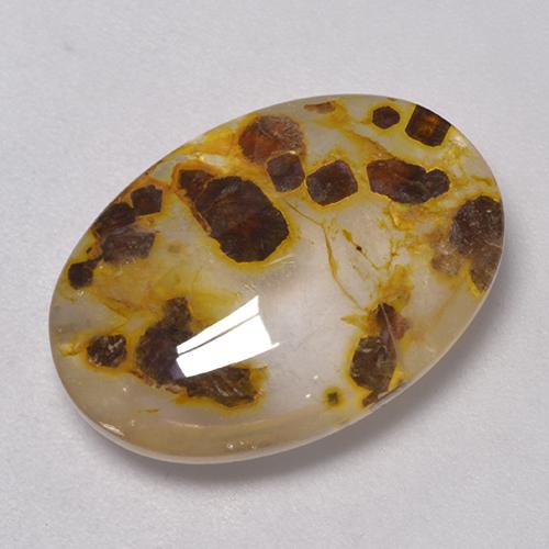11.35캐럿 천연 멀티컬러 마카사이트 포함 쿼츠, 타원형 컷, 18.8×13.1 mm, 투명한