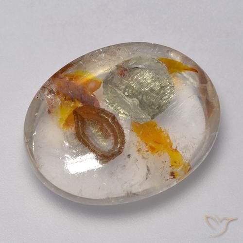 16.86ct 자연스러운 다색 마르카사이트가 함유된 석영, 타원형, 투명한