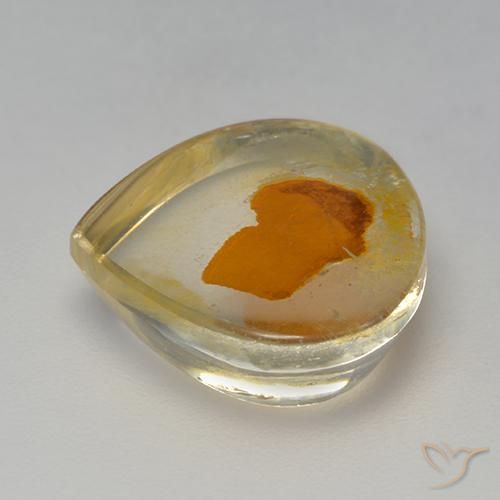 7.97캐럿 천연 멀티컬러 마카사이트 포함 쿼츠, 배 모양, 14.7×13.5 mm, 투명한