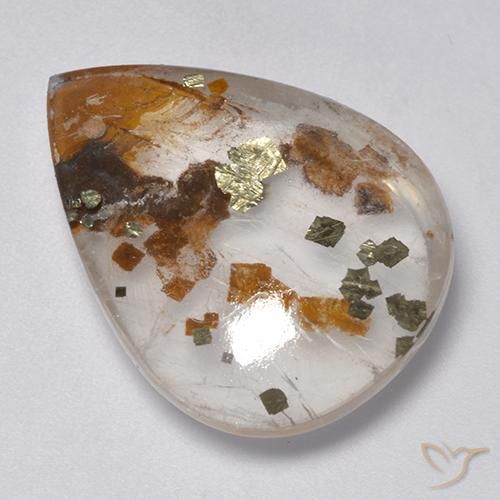 25.26ct 자연스러운 다색 마르카사이트가 함유된 석영, 배 모양, 투명한