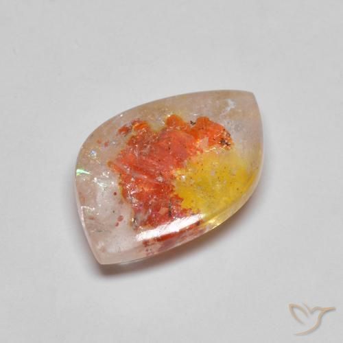 5.96캐럿 천연 멀티컬러 마카사이트 포함 쿼츠, 멋진 모양, 15.4×9.7 mm, 투명한